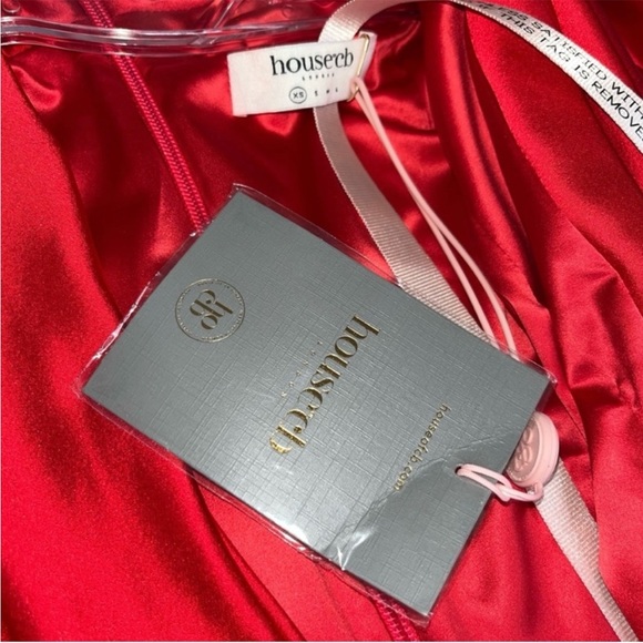 House Of CB Cocktail Dress Red Satin Long Sleeve V Neck Cocktail Dress Size XS - Picture 7 of 14